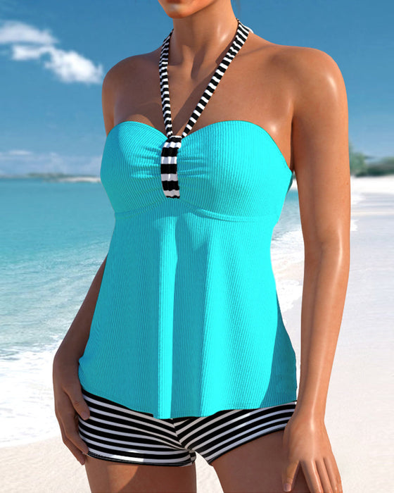 Halter tankinis med randigt tryck