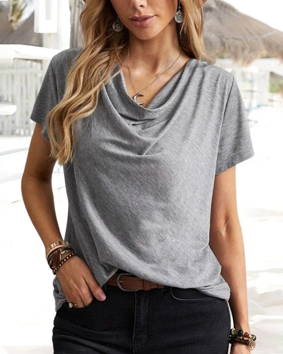 Cowl Neck T-shirt med korta ärmar