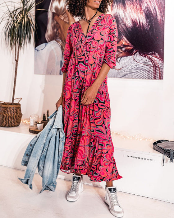 Långärmad klänning med v-ringning