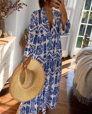 Långärmad klänning med v-ringning