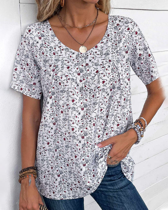 Volang blus med blommönster