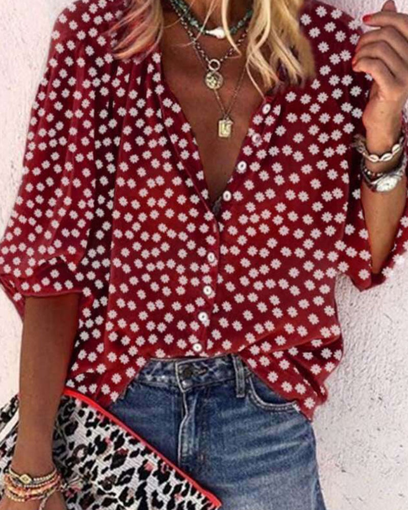 Casual skjorta med blommönster