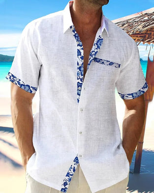 Kortärmad skjorta i bomull och linne