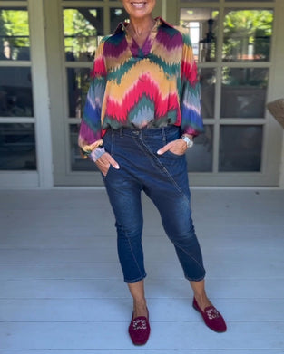 Mångfärgad långärmad topp med knäppning