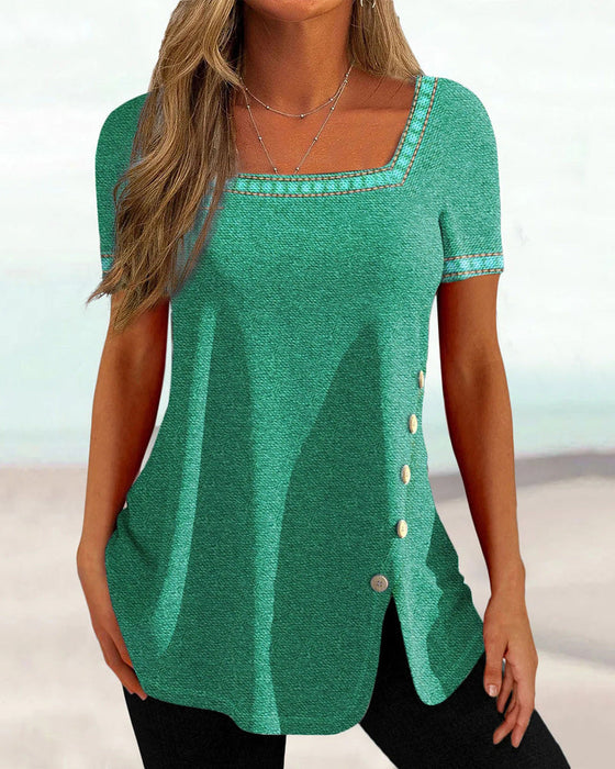 Kortärmad blus med knappar för kvinnor
