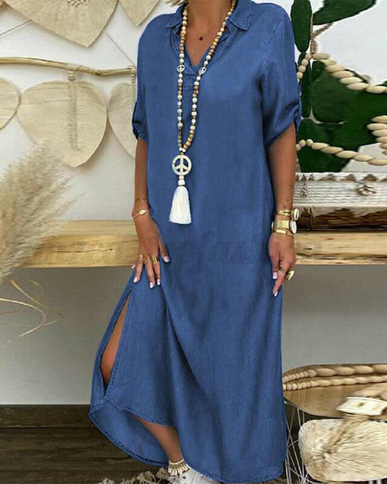 Enfärgad jeansklänning