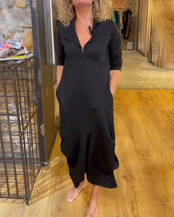 Ofärgad Klänning Med V-Ringning Och A-Linje