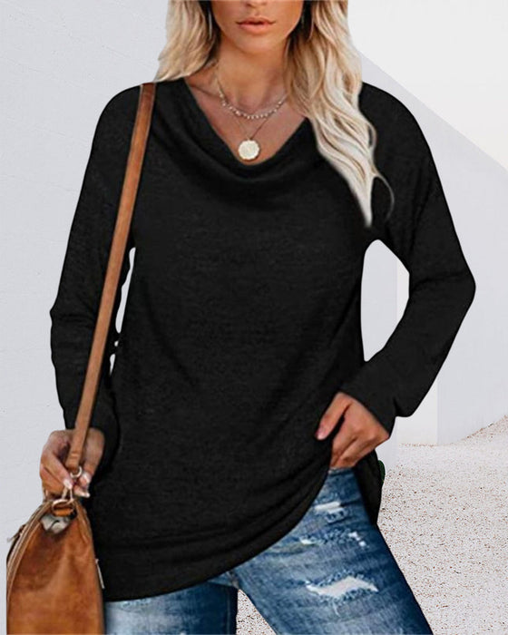 Enfärgad långärmad topp med pilkrage