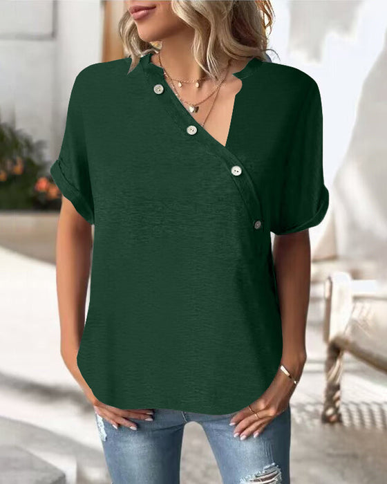 Enfärgad T-shirt med oregelbunden krage