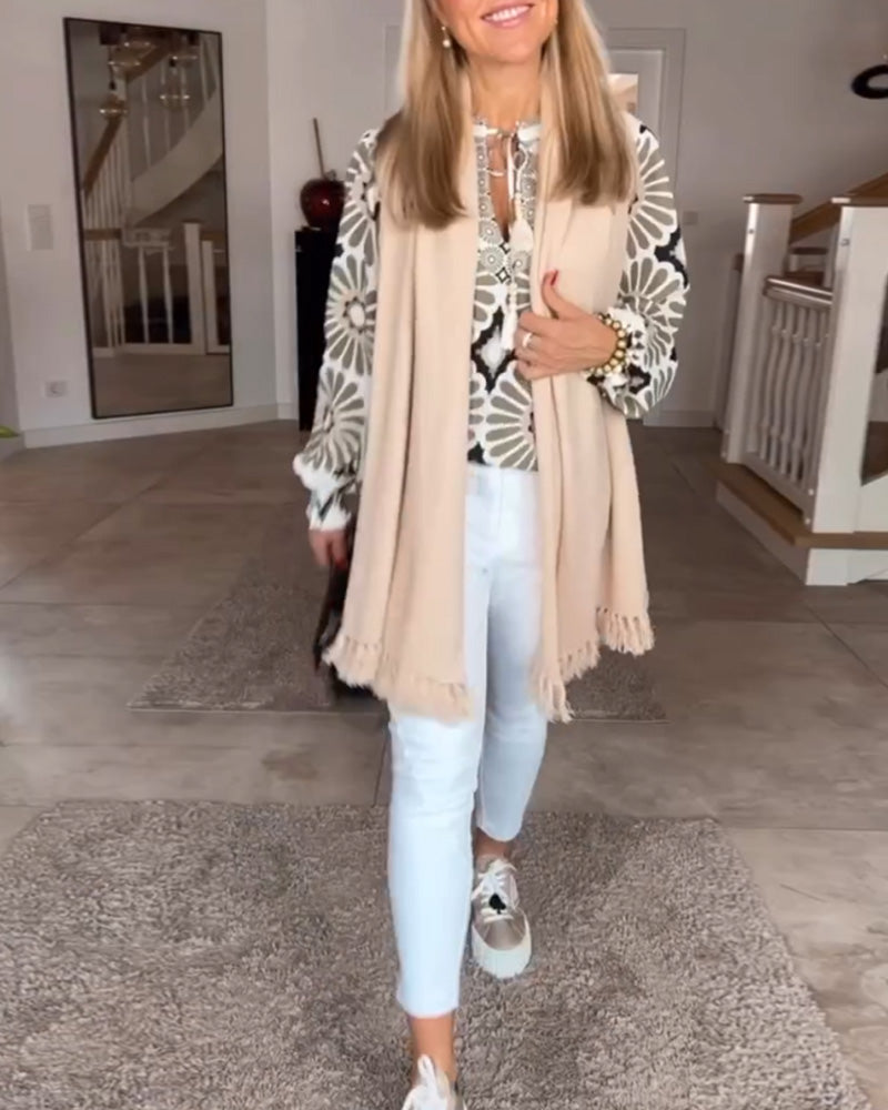 Långärmad blus med geometriskt tryck