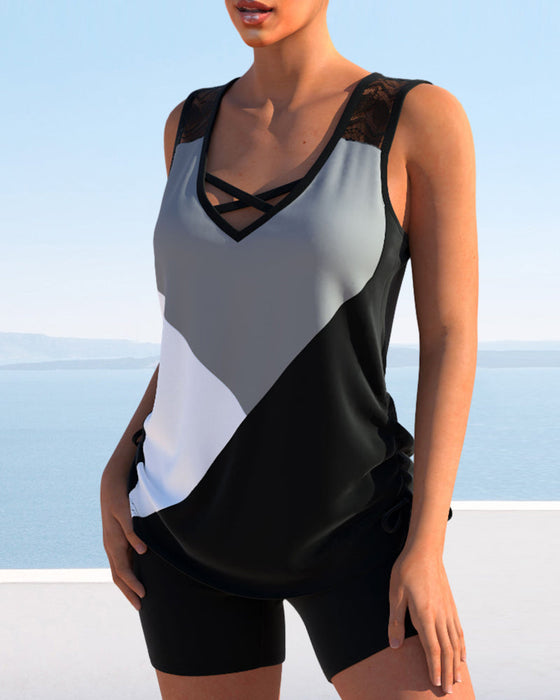 Färgblock tryckt Tankini