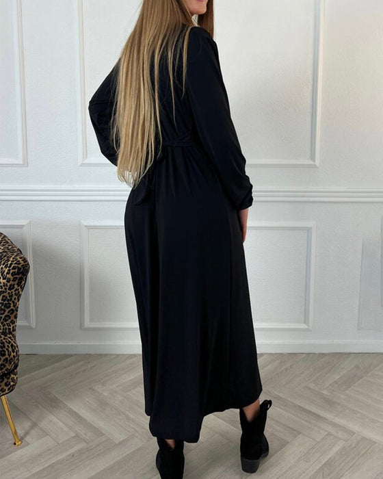 Sexig enfärgad klänning med lång ärm
