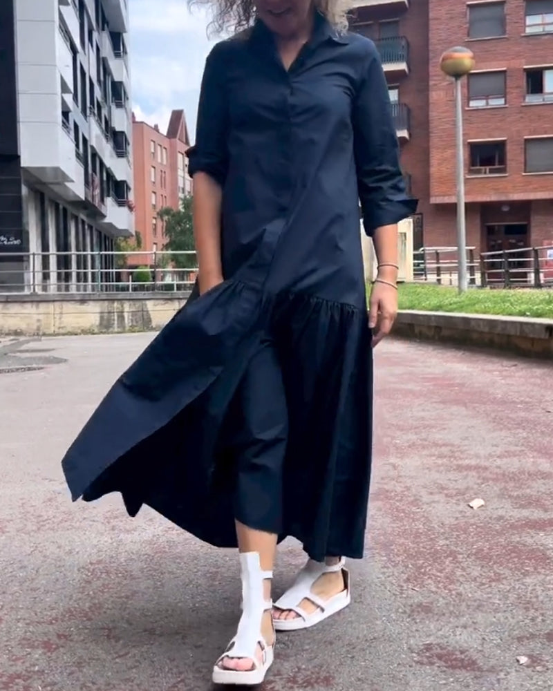 Enfärgad avslappnad långärmad klänning