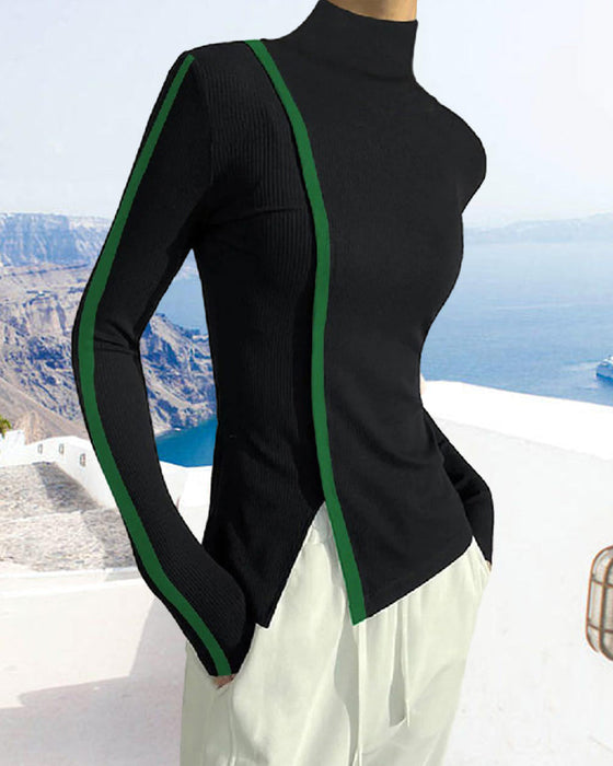 Pullover med polotröja och patchwork