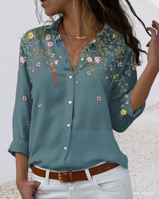 Långärmad blus med blommönster