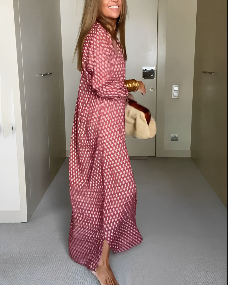 Chic långärmad klänning med tryck