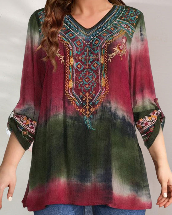 Blus med Tie Dye-tryck med 3/4-ärmad