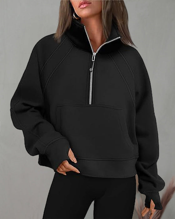 Tröja med turtleneck dragkedja med kort ärm