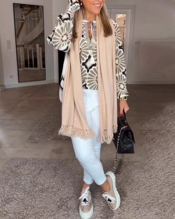 Långärmad blus med geometriskt tryck