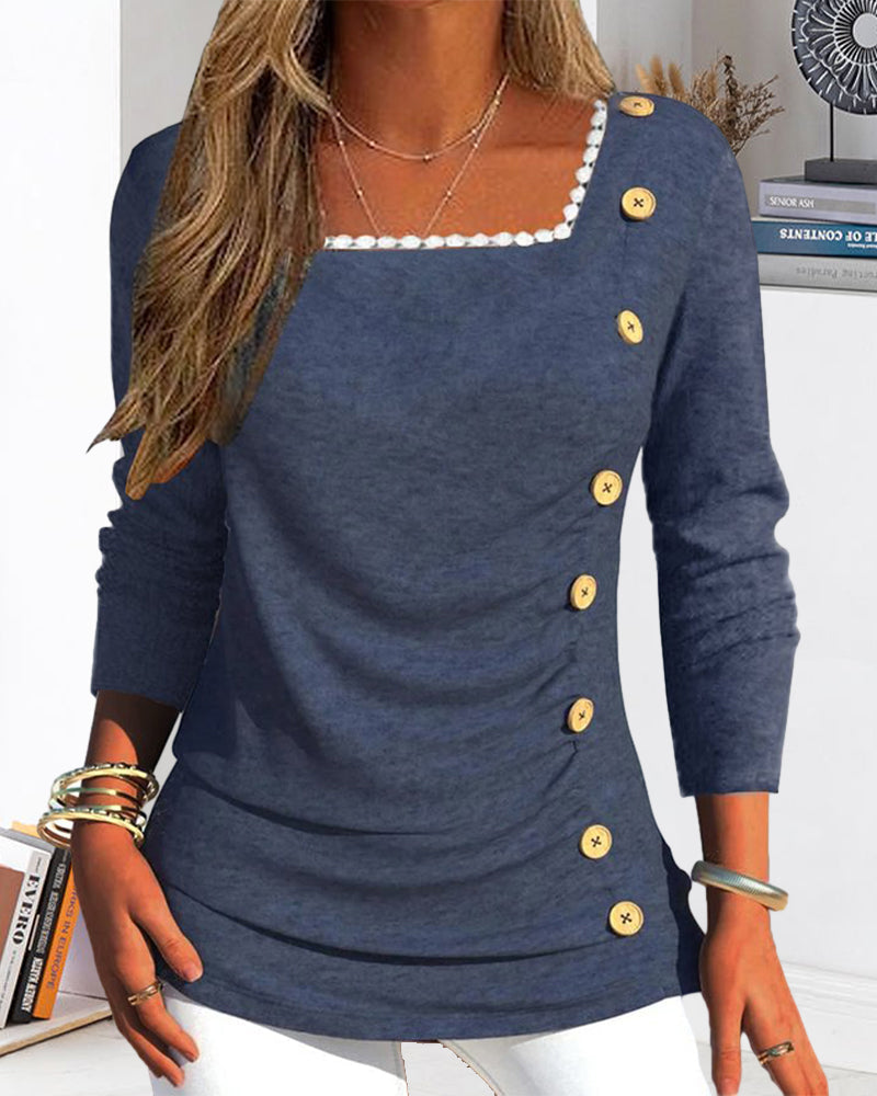 Långärmad topp med fyrkantig halsringning