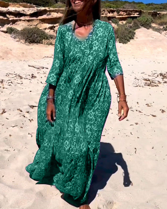 Lös 3/4-ärmad klänning