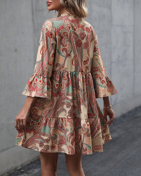 Paisley tryck V-ringad klänning