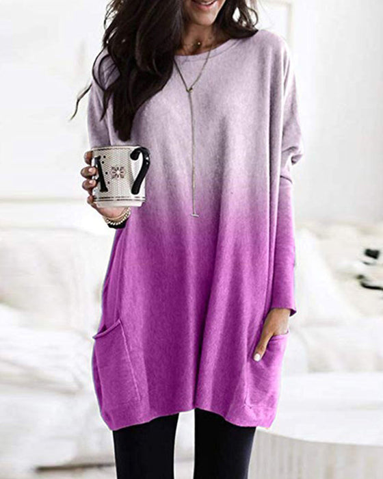 Gradient långärmad topp med fickor