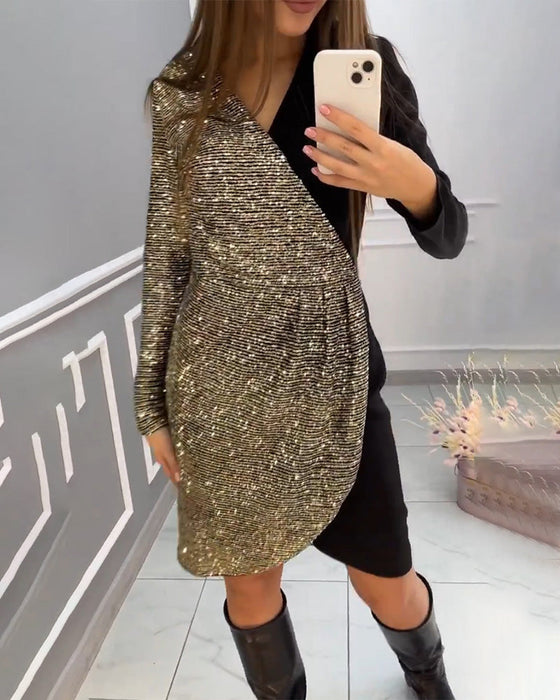 Klänning med dubbla patchwork och paljetter