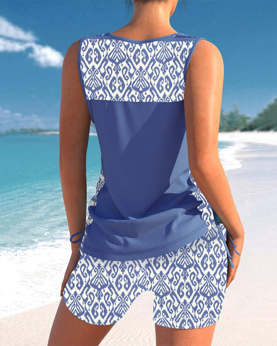 Tryckt tankini med v-ringning