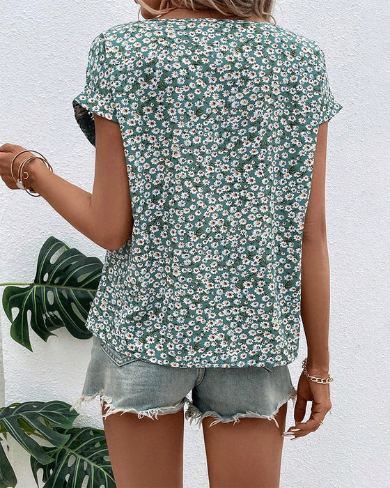 Skjorta med kort ärm och blommig