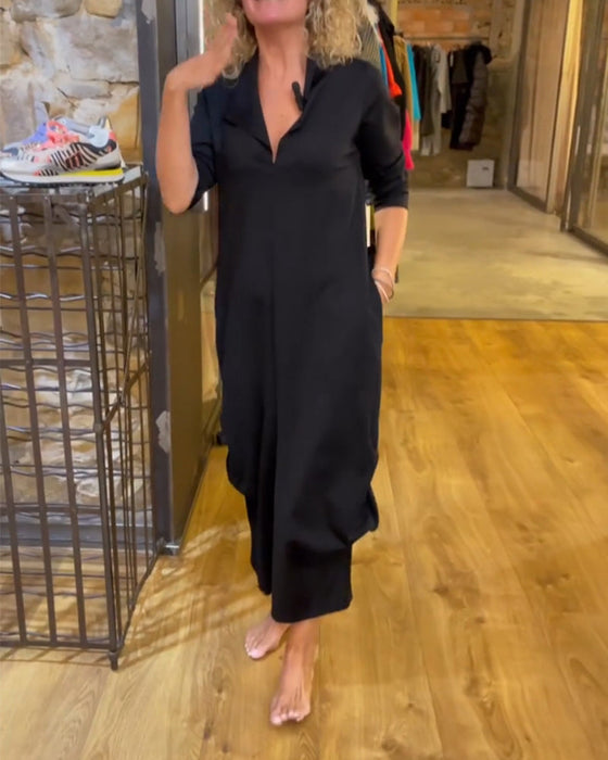 Ofärgad Klänning Med V-Ringning Och A-Linje