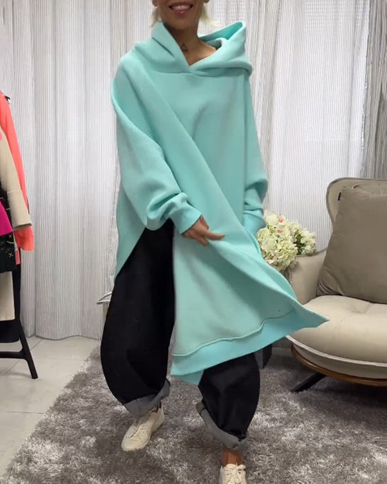 Lös hoodie med slits och långärmad