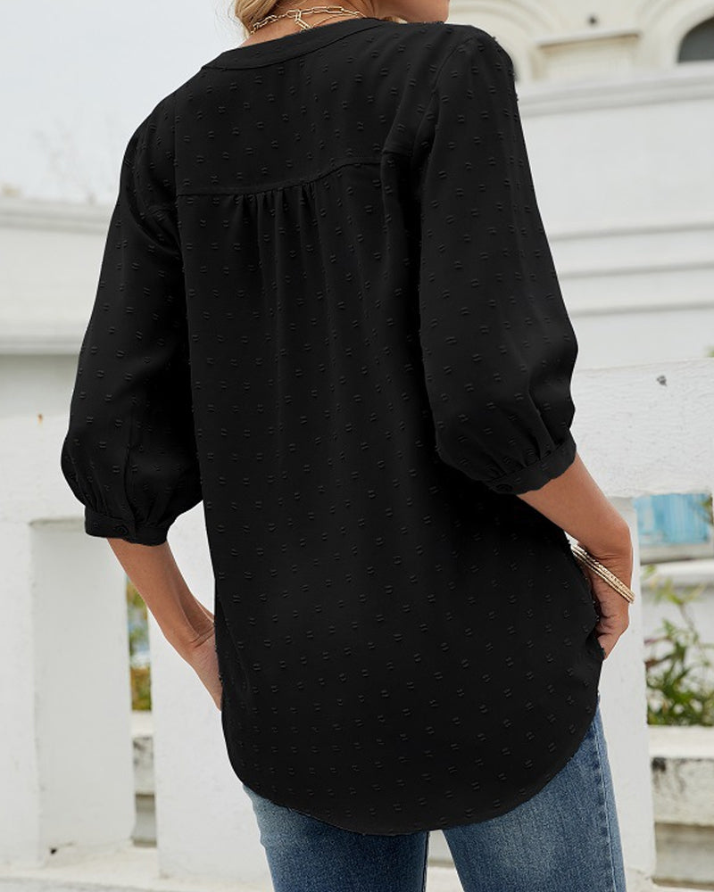 Enfärgad lös topp med ståkrage