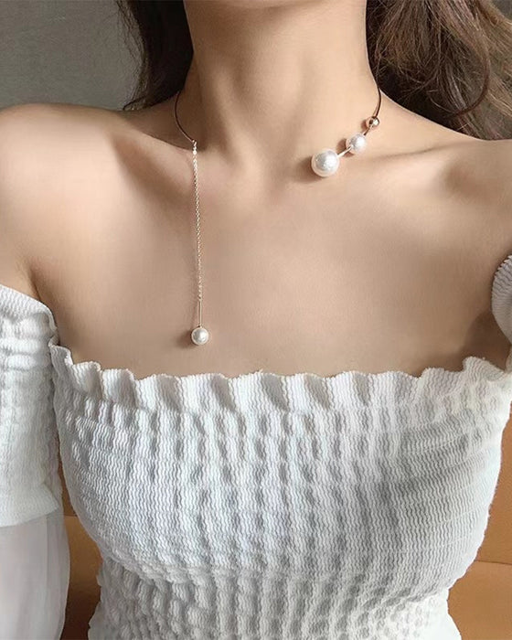 Faux pearl women's clavicle necklace