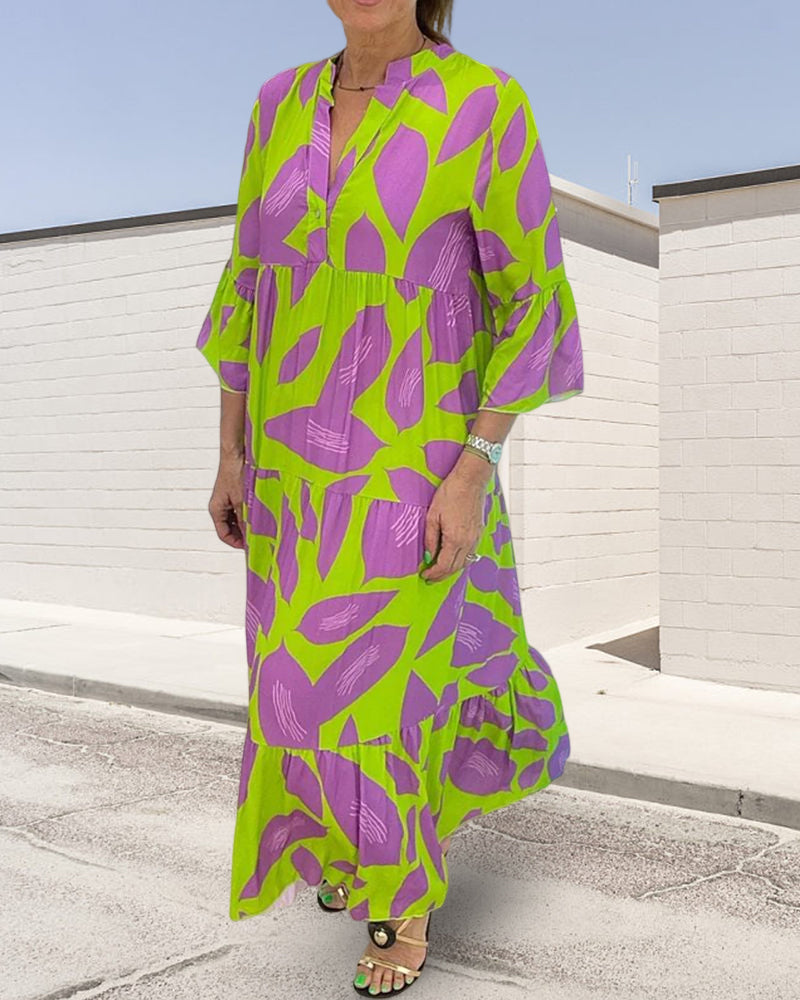 Löv Tryckklänning med korta ärmar