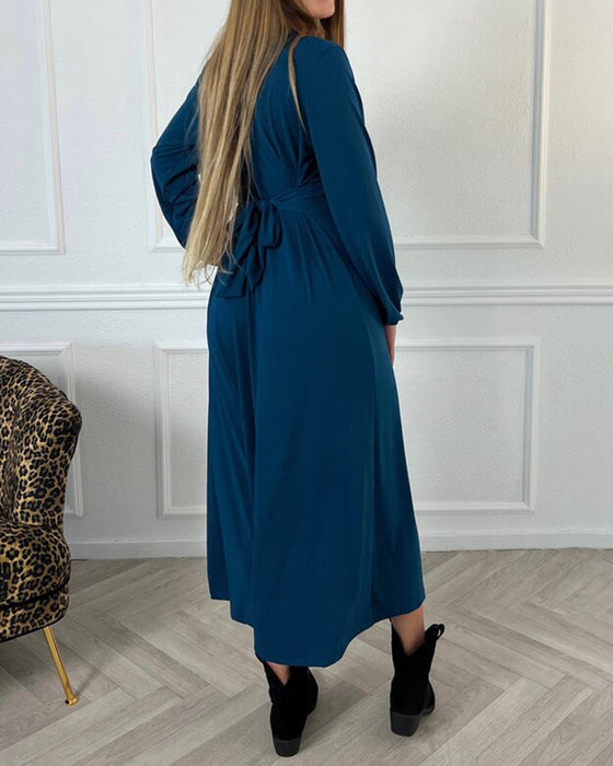 Sexig enfärgad klänning med lång ärm