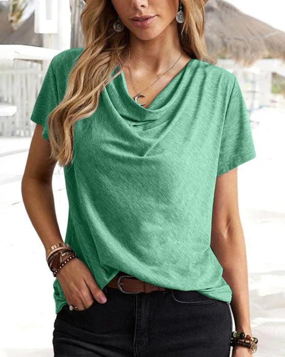 Cowl Neck T-shirt med korta ärmar