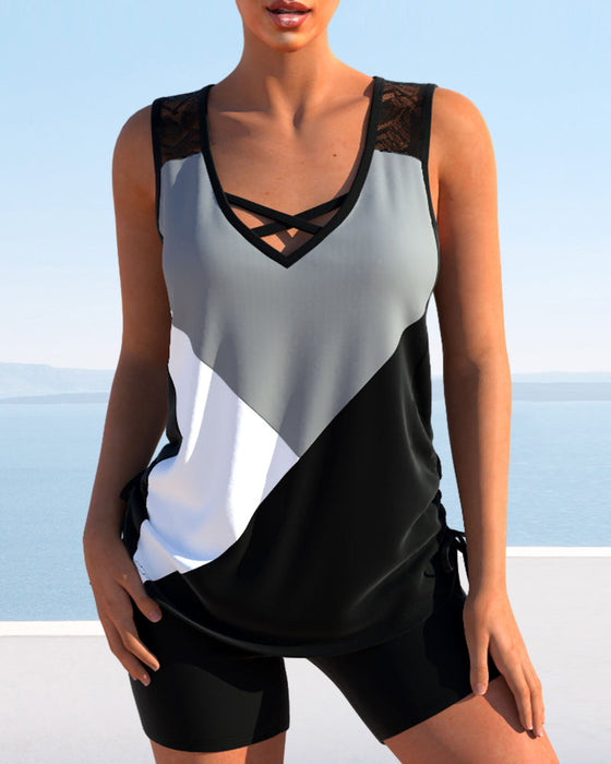 Färgblock tryckt Tankini