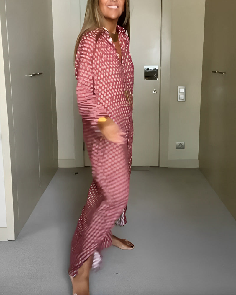 Chic långärmad klänning med tryck