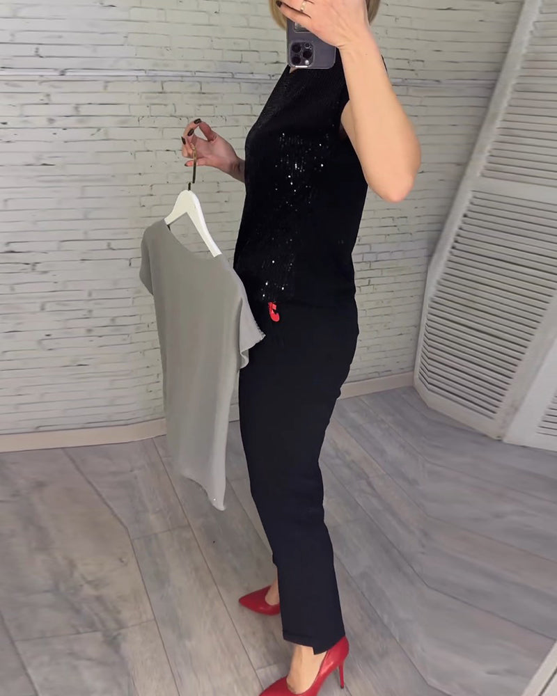 Kortärmade damblusar i paljett