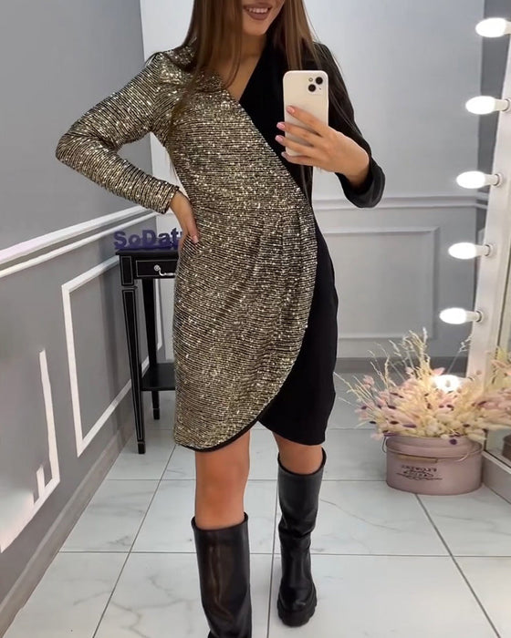 Klänning med dubbla patchwork och paljetter