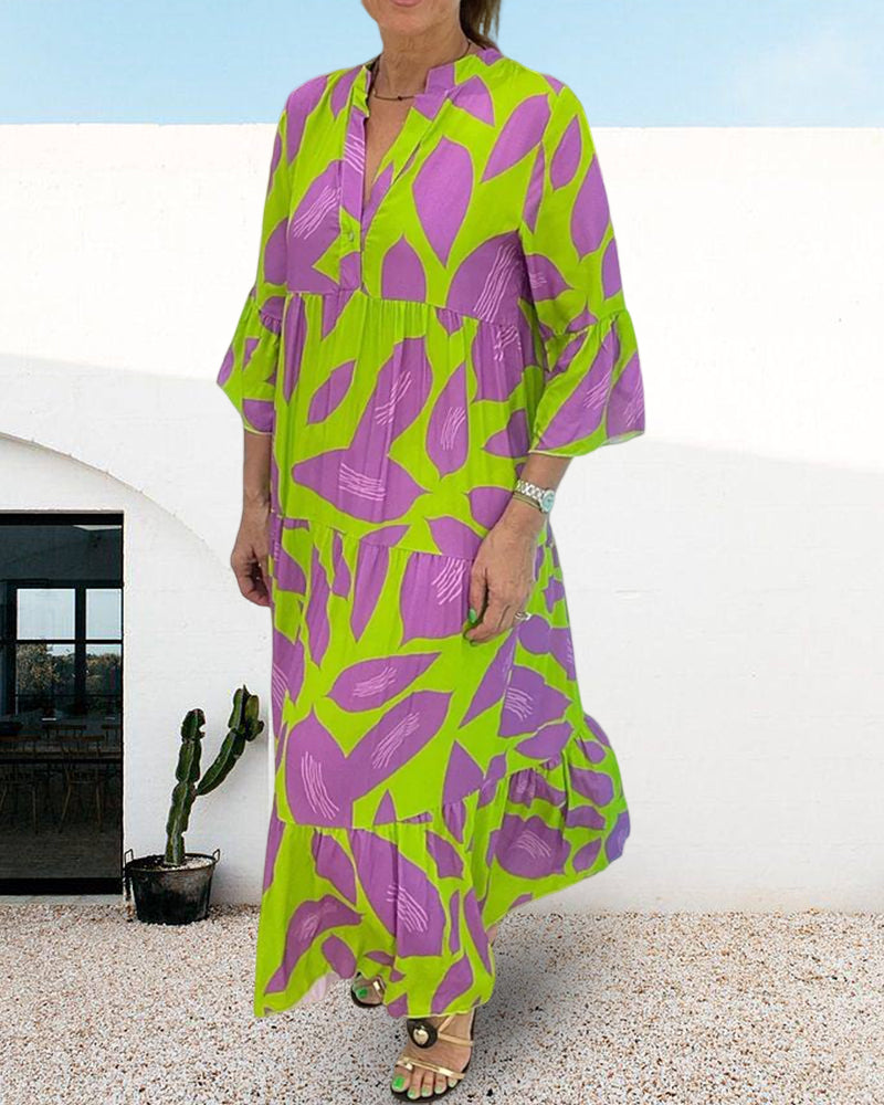 Löv Tryckklänning med korta ärmar