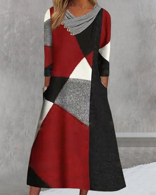 Färgblockerad långärmad klänning