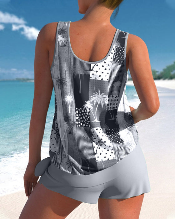 Tankini baddräktsset med kokosnötstryck