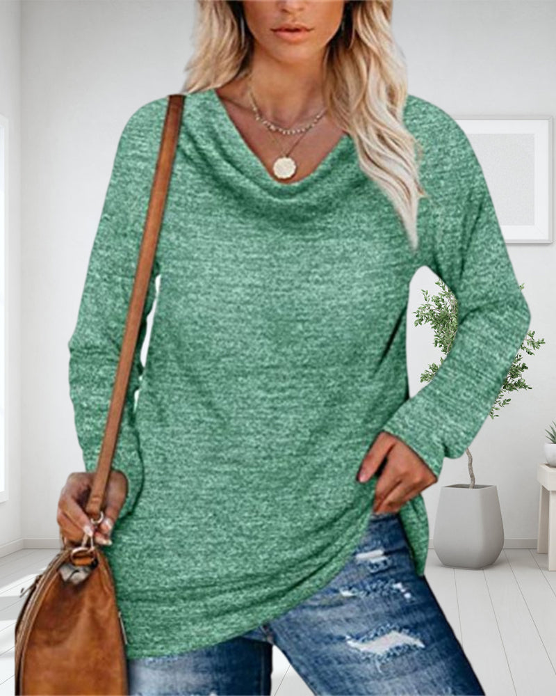 Enfärgad långärmad topp med pilkrage