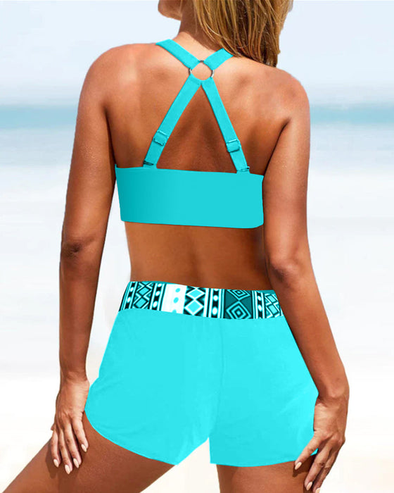 Bikinis med hög midja med geometriskt tryck