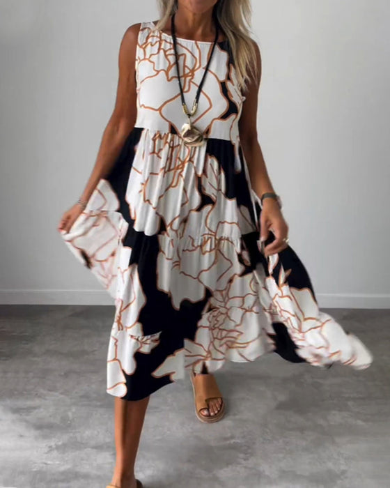 Klänning med ärmar och blommönster