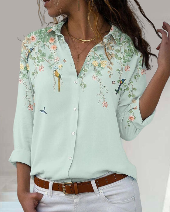 Långärmad blus med blommönster