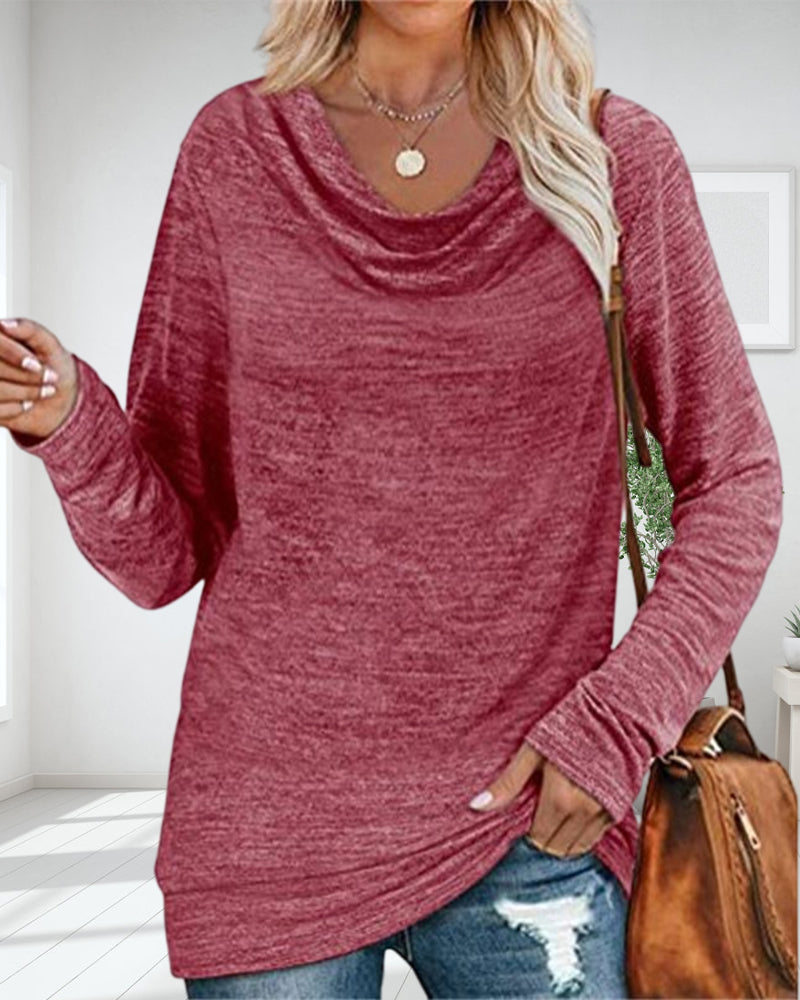 Enfärgad långärmad topp med pilkrage