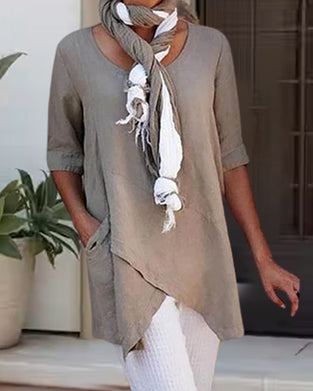 Casual enfärgad topp för kvinnor